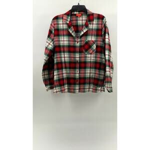 HOLIDAY LANE Women's Green-Red-White Plaid Flannel Button-Up Pajama Top SZ S
